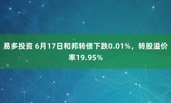 易多投资 6月17日和邦转债下跌0.01%，转股溢价率19.95%